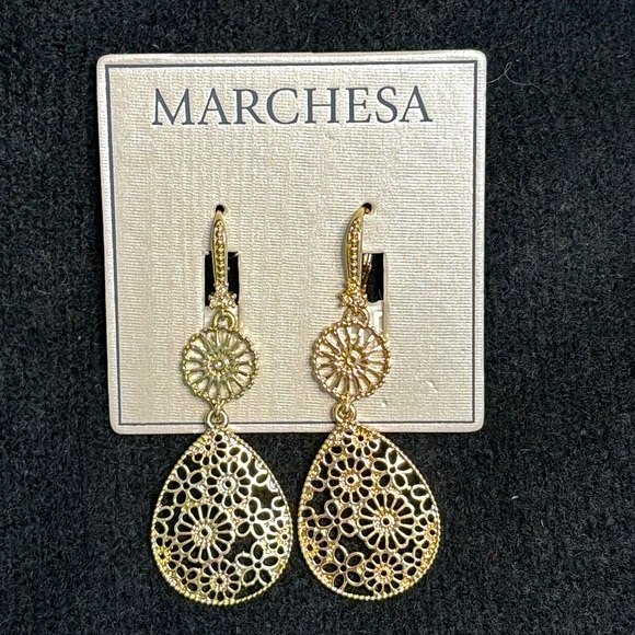 NWT Marchesa Gold-Tone Filigree Double Drop Earrings - Picture 2 of 8